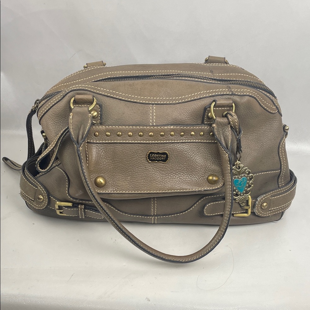 Elegant Taupe Satchel Leontine Hagoort Leather Bag “ vintage “